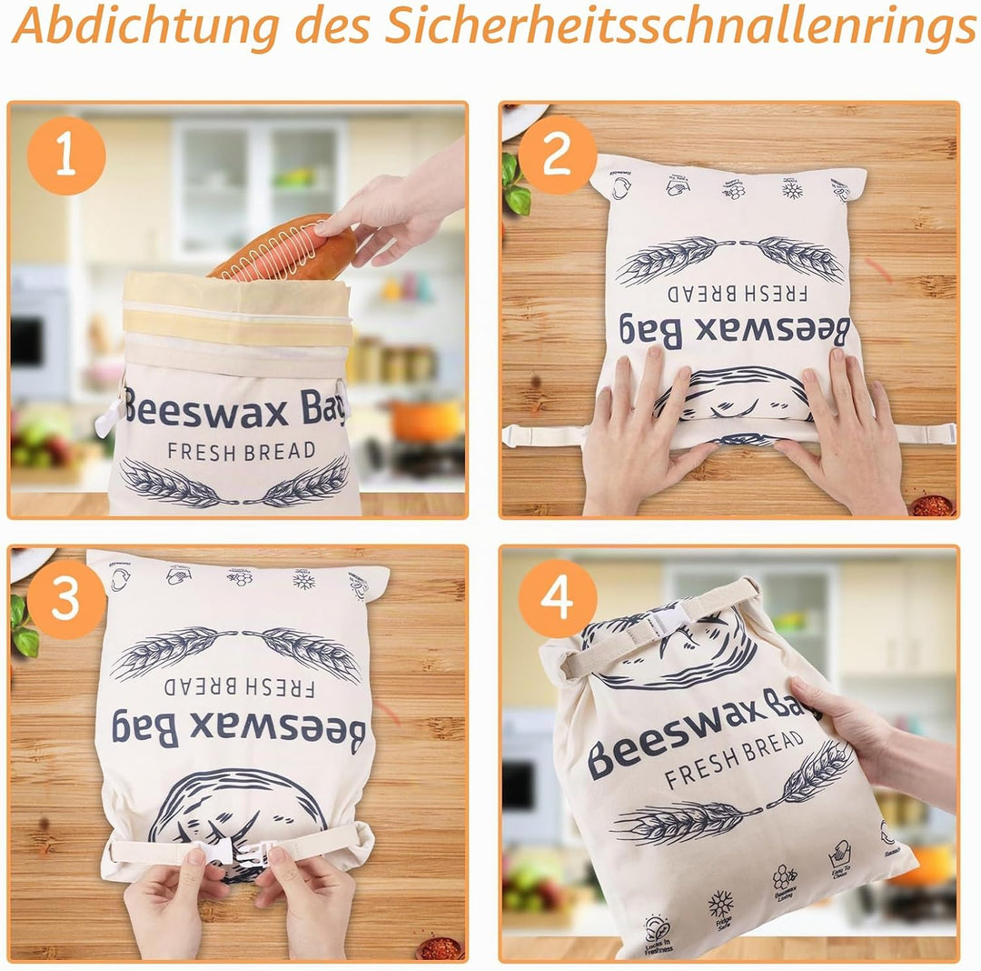 2 Stück Bienenwachs Brotbeutel 43×33cm Leinen Brottüten Beeswax Bread Bag Bio Wiederverwendbare mit