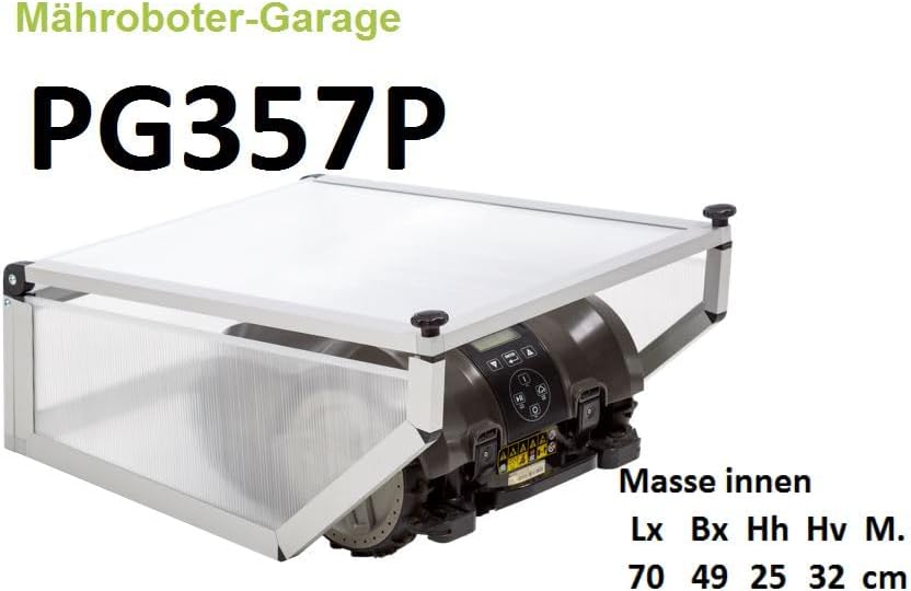 PreGaRo® Mährobotergarage mit klappbarem Dach. Masse innen 70x49x25x33 (LxBxHh+Hv) PG357P Polycarbon