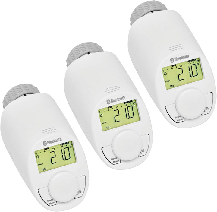 Eqiva Bluetooth Smart Elektronik-Heizkörperthermostat, 3er-Set, mit App-Steuerung, 3er-Set