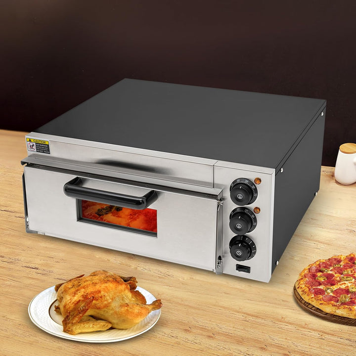 2000W Pizzaofen Schwarz Single-Layer Moderner Elektrischer Arbeitsplattenofen EU-Standard Backofen 2