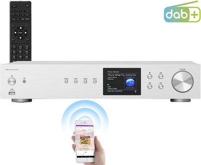 VR-Radio Receiver: Digitaler WLAN-HiFi-Tuner, Internetradio, DAB+, Bluetooth, Silber (HiFi Receiver,