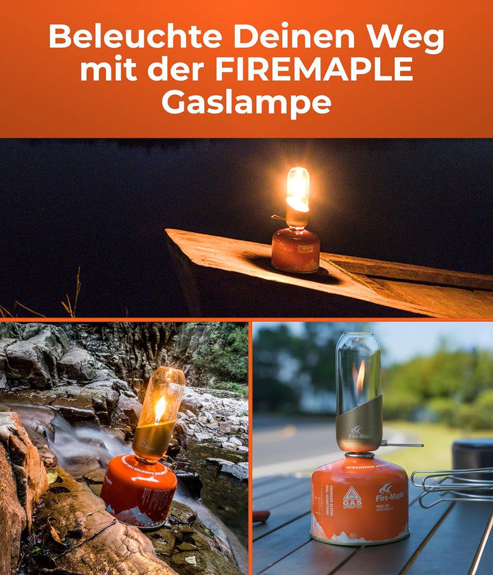 Fire-Maple Gaslampe Gaslaterne für Camping & Outdoor [NUR 140g] - Gas Lampe aus Edelstahl, eloxierte