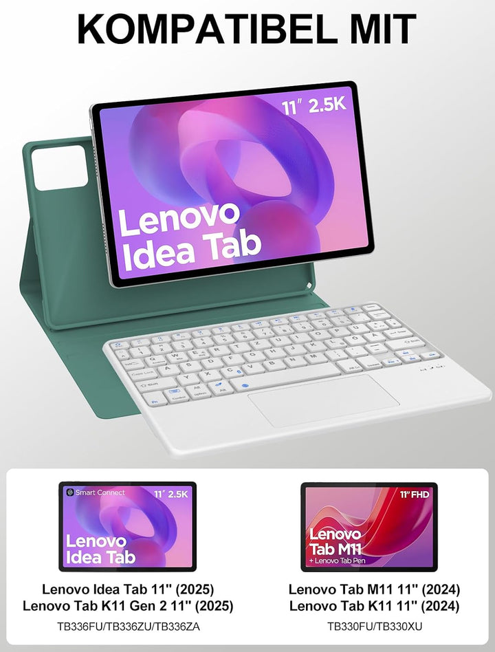 JADEMALL Für Lenovo Idea Tab 11" TB336FU Tastaturhülle mit Touchpad QWERTZ | Mit Touchpad - 120 Tage