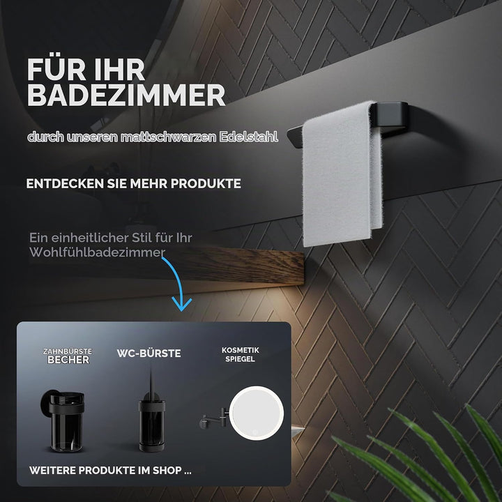 Handtuchhalter Kongsoya Schwarz aus gebürstetem Aluminium | zum Kleben | 20cm | modernes schlichtes