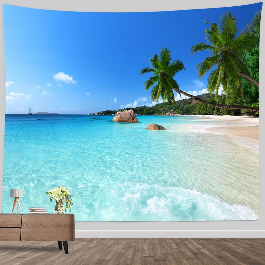 skcess Wandteppich 260x240CM，Ozean Strand Wandteppich Polyester Tapestry Blauer Himmel Wandteppich N
