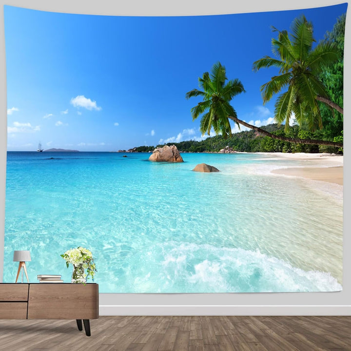 skcess Wandteppich 260x240CM，Ozean Strand Wandteppich Polyester Tapestry Blauer Himmel Wandteppich N