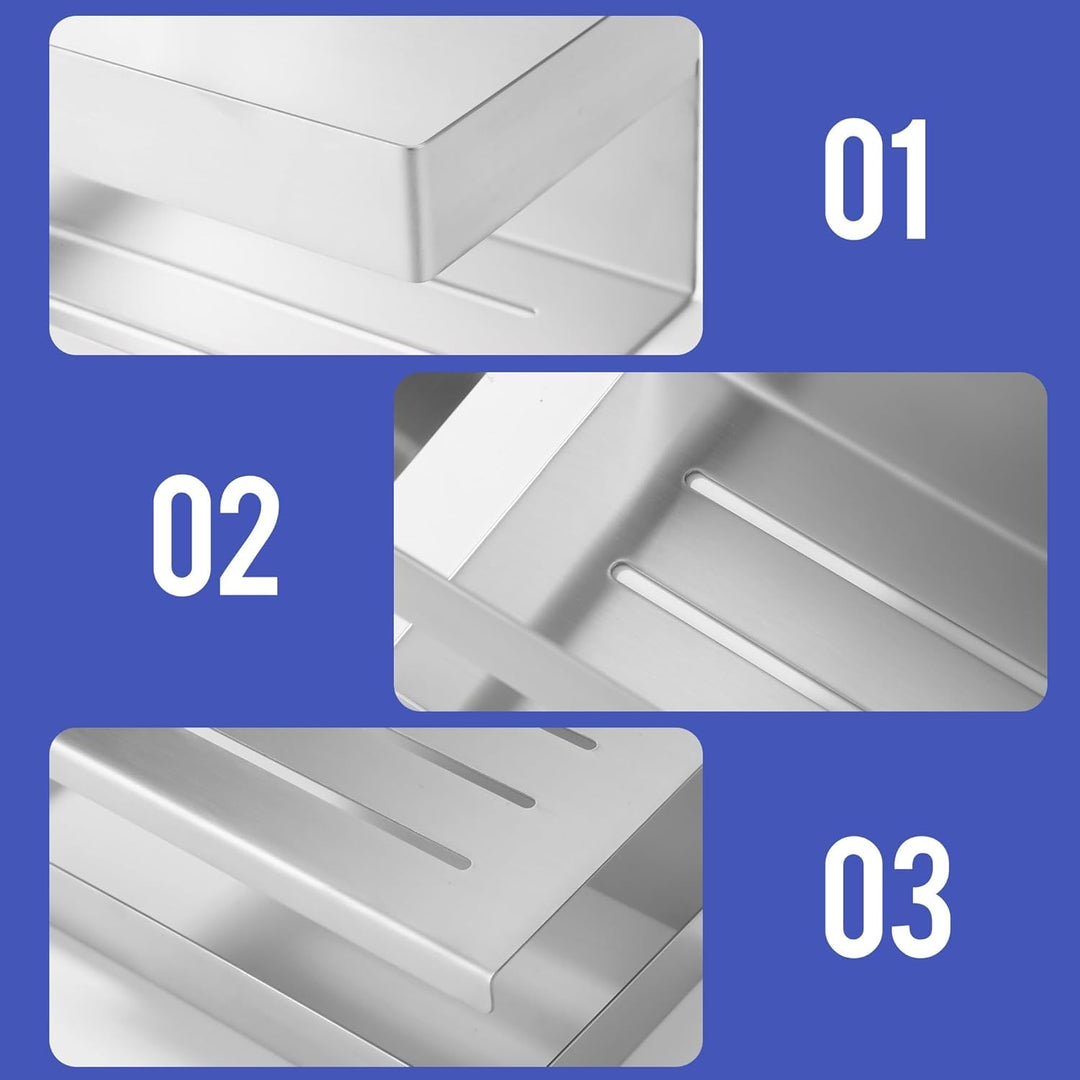Duschablage Ohne Bohren mit 4-Haken,Duschregal aus Edelstahl SUS304 Duschregal Wandmontage Badregal,