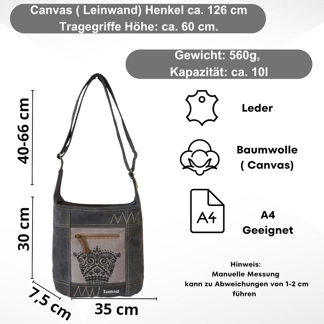 Sunsa Damen Umhängetasche. Vintage Hobo Tasche. Canvas/Segeltuch Schultertasche mit Retro Aufdruck.