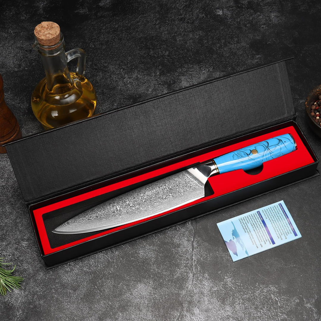 Home Safety Damast Küchenmesser, Kochmesser Damastmesser mit extrem Scharf 19.5 cm Klinge Chefmesser
