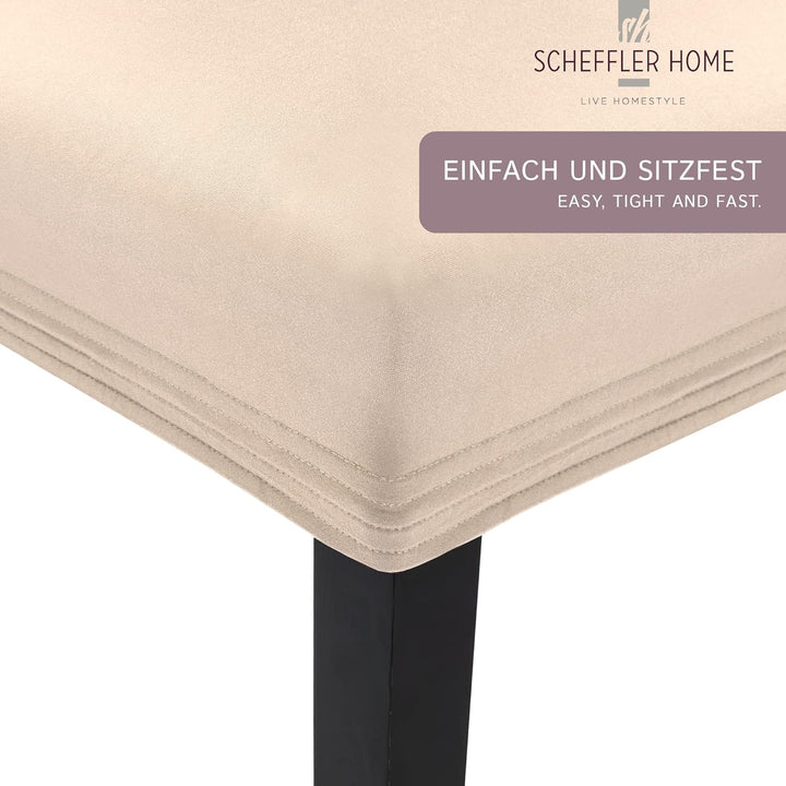 SCHEFFLER-Home Stuhlhussen Stretch Leni/Natur Stuhlhussen 4er Set/Dehnbare Stuhlhussen Hochlehner al