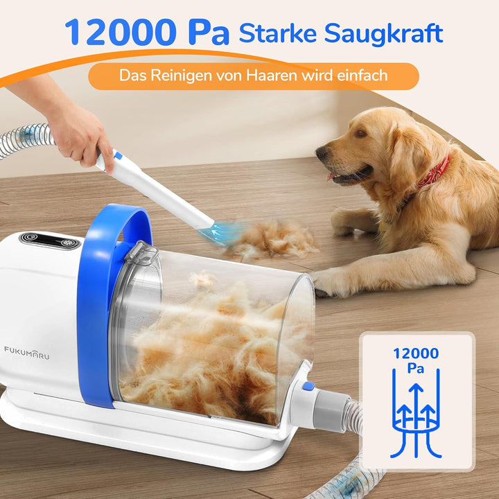 FUKUMARU Hundeschermaschine mit Staubsauger, 12000 Pa Saugt 99.99% der Tierhaare, Leise Schermaschin