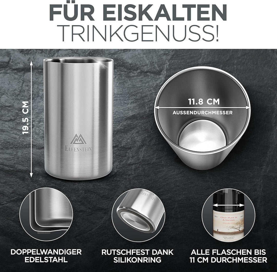 Weinkühler Edelstahl [4h Kühlung & kratzfester Boden] Sektkühler doppelwandig, Flaschenkühler outdoo