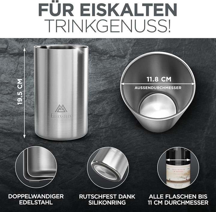 Weinkühler Edelstahl [4h Kühlung & kratzfester Boden] Sektkühler doppelwandig, Flaschenkühler outdoo