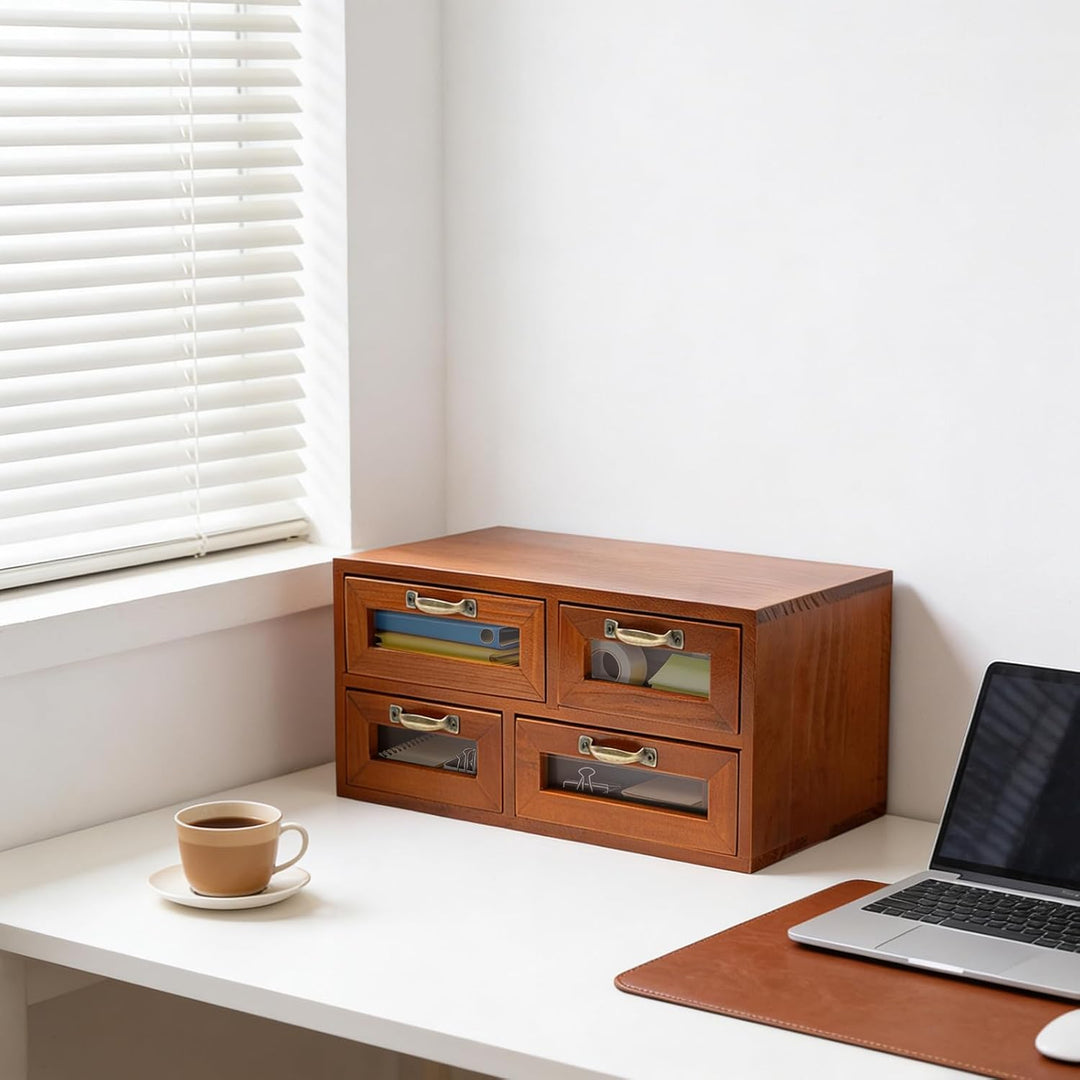 Holz Schubladenbox, Aufbewahrungschrank mit 4 Schubladen, Holz Schubladenschrank, Desktop-Organisato