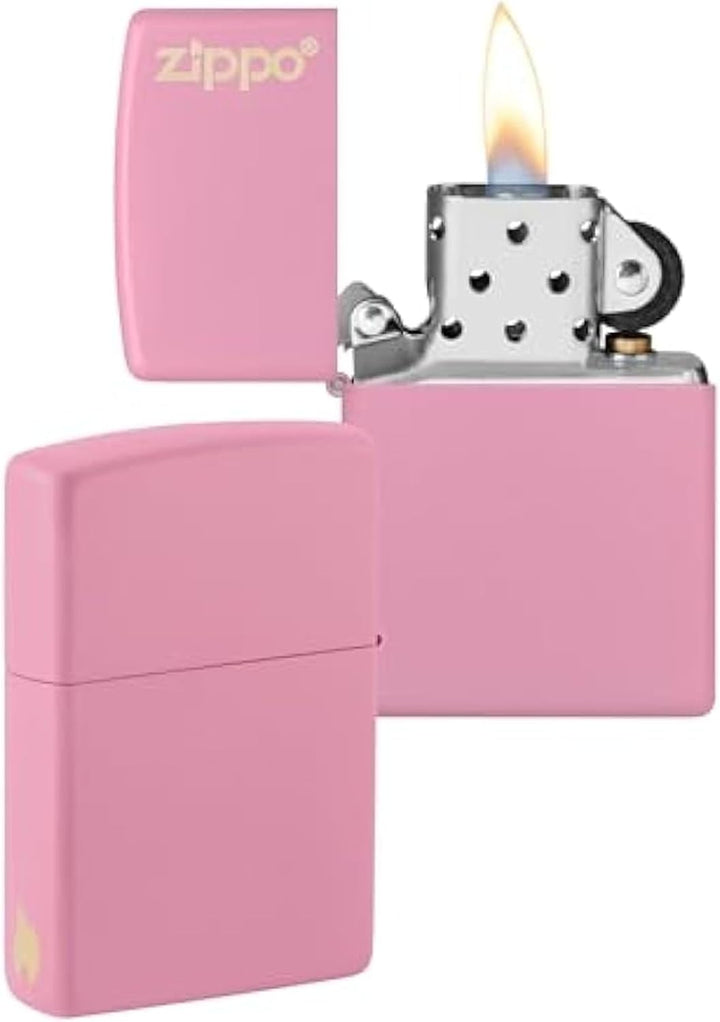 ZIPPO - Pink Matte mit Logo - nachfüllbares Sturmfeuerzeug in hochwertiger Geschenkbox (Flammenmotiv