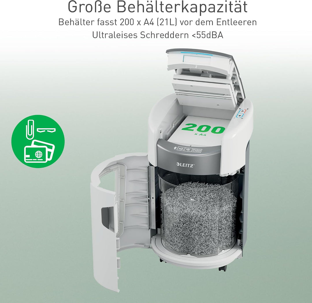 Leitz IQ OptiMax Autofeed 200 Aktenvernichter P5, 200 Blatt 200 Blatt P5 Mikroschnitt, 200 Blatt P5