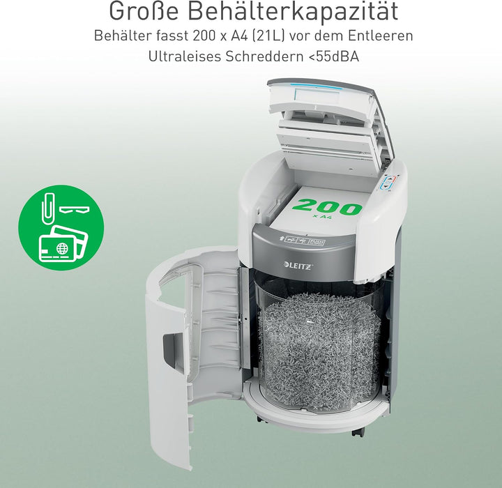 Leitz IQ OptiMax Autofeed 200 Aktenvernichter P5, 200 Blatt 200 Blatt P5 Mikroschnitt, 200 Blatt P5