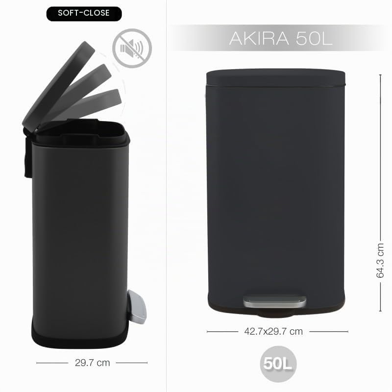 Spirella Mülleimer, Abfalleimer, Treteimer für die Küche, 50 Liter, Softclose, Inneneimer aus Kunsts