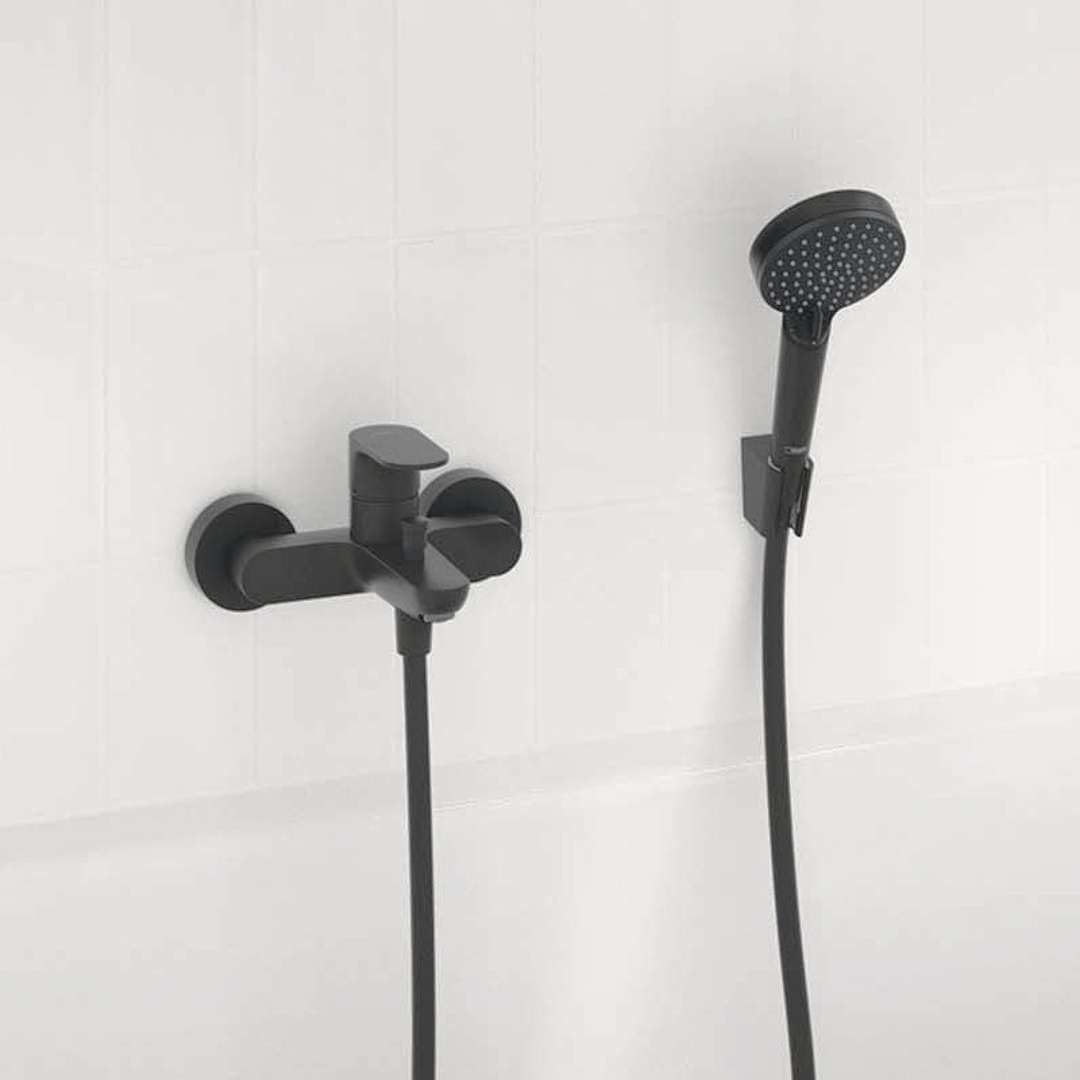 hansgrohe Wannenarmatur Rebris S, Aufputz Badarmatur für 2 Funktionen, Mattschwarz Mattschwarz Wanne