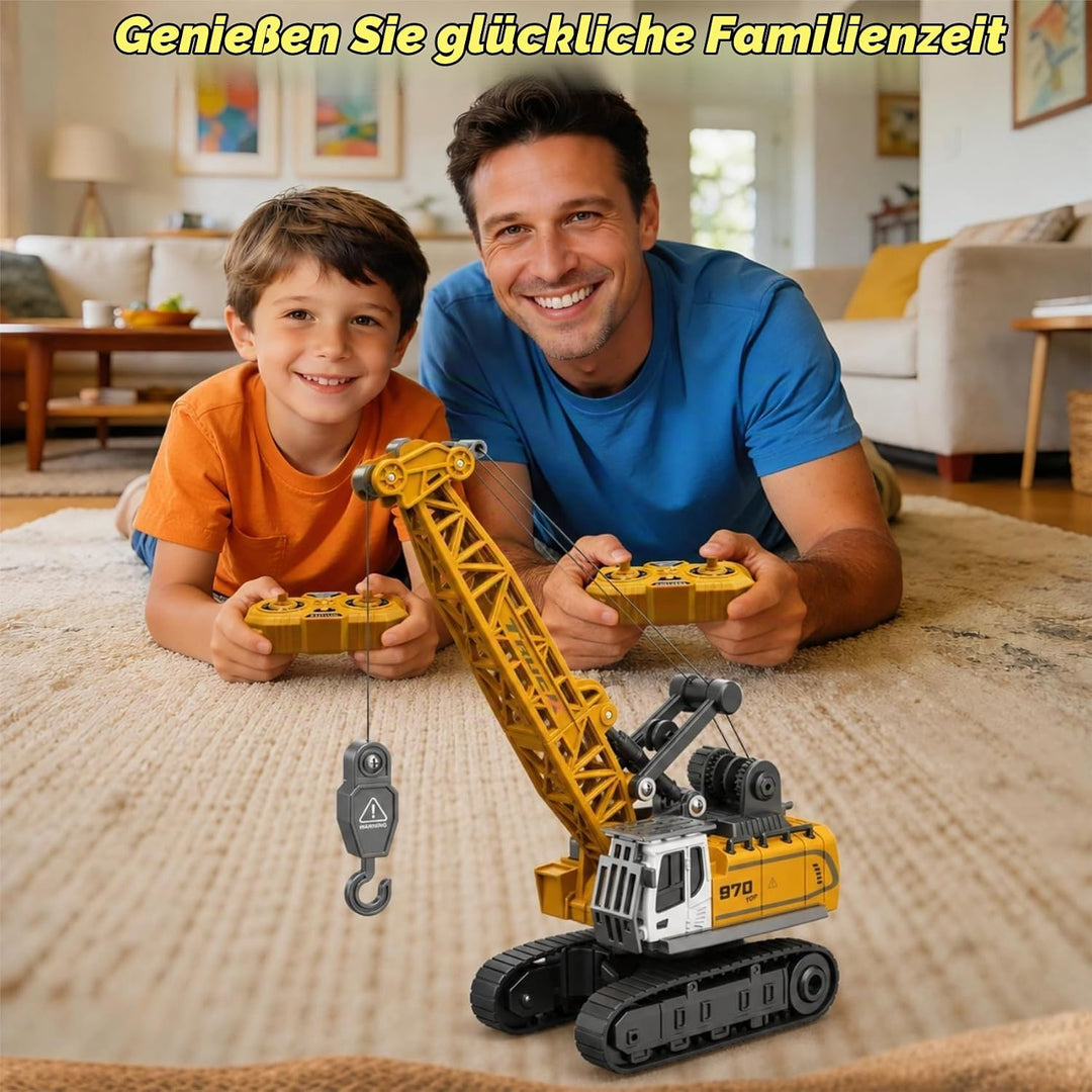 Mini RC Raupenkran 1:64, Ferngesteuerter Kran mit Metallhaken &amp; Raupenketten, 9 Kanal Baustellenfahr