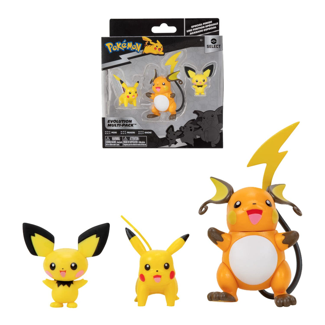 BANDAI - Pokémon – Evolutionspaket Pichu, Pikachu & Raichu – Figur Pichu 5 cm + Pikachu 8 cm + Figur