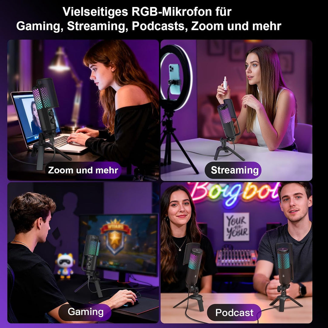zealsound Gaming Mikrofon PC Handy - Vollmetall-Konstruktion USB Microphone mit Stummschalttaste, fü