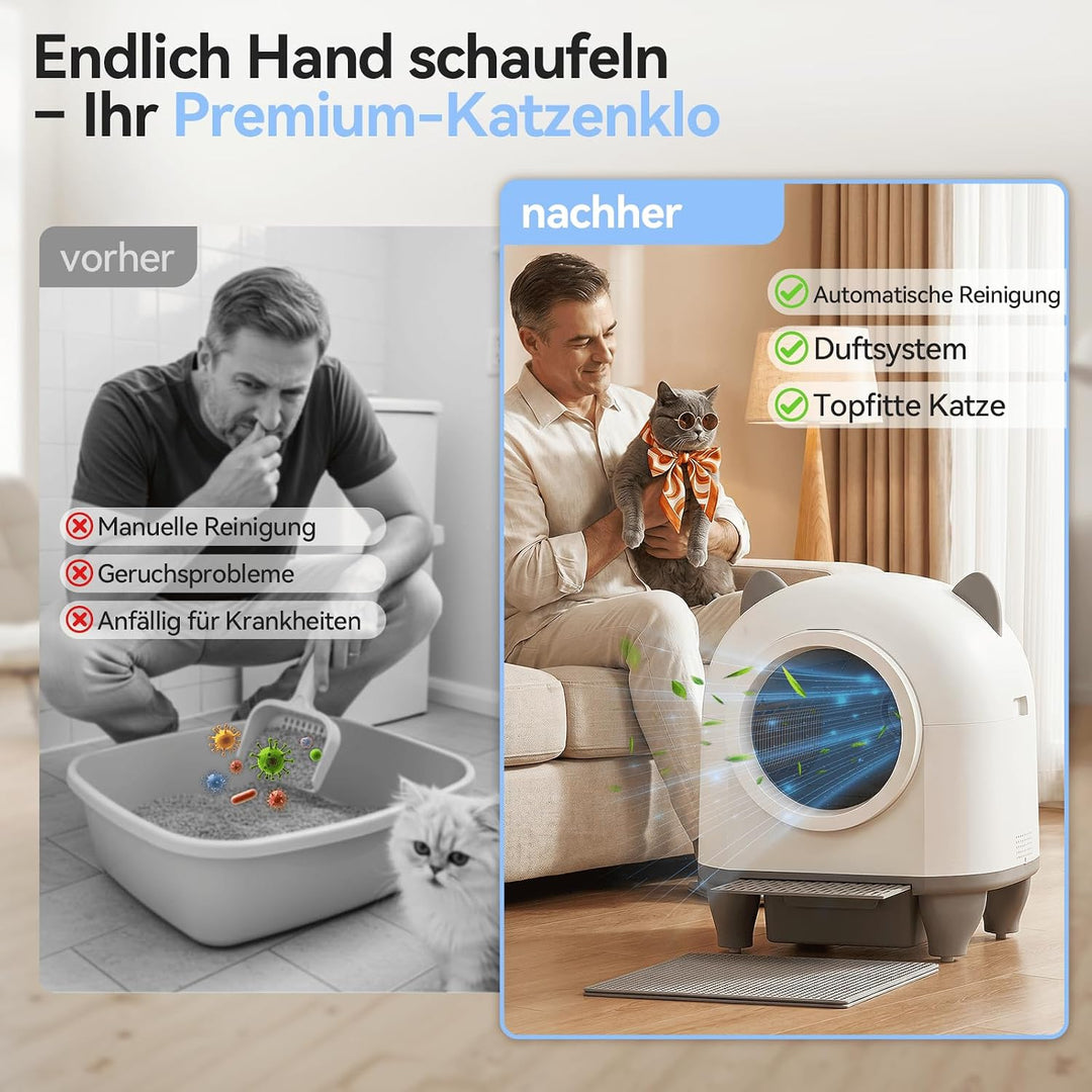 JUMMICO 90L XXL Selbstreinigende Katzentoilette, Smart Katzentoilette mit App-Steuerung, Einklemmsch