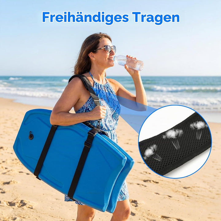 Bodyboard &amp; Skimboard Trageriemen – Mit gepolstertem Schultergurt für freie Hände – Verstellbar, Rob