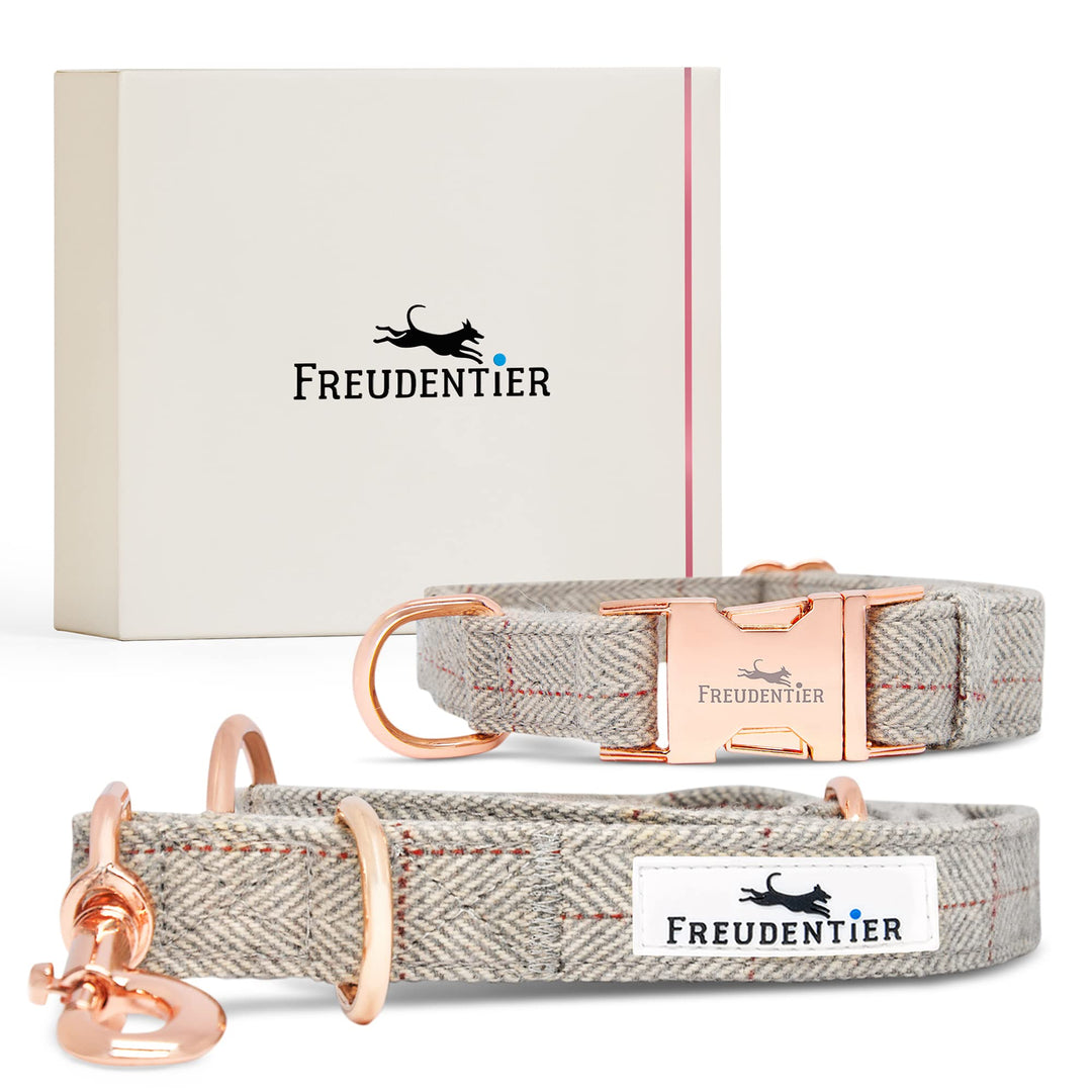 FREUDENTIER® Hundehalsband und Hundeleine im eleganten Set - 2m Leine, 3-Fach verstellbar - Robust &amp;