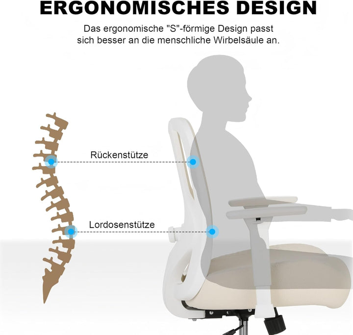 UEV Bürostuhl Ergonomisch bis 230KG, Wippfunktion,Schreibtischstuhl mit Armlehnen, höhenverstellbare