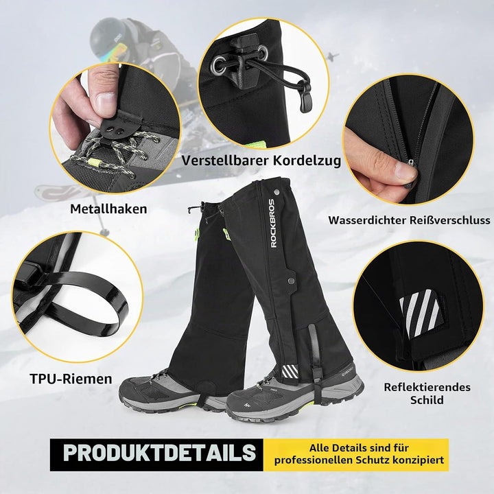 ROCKBROS Gamaschen Wasserdicht Warm Regengamaschen Schnee Gaiters zum Outdoor Wandern, Schneewandern
