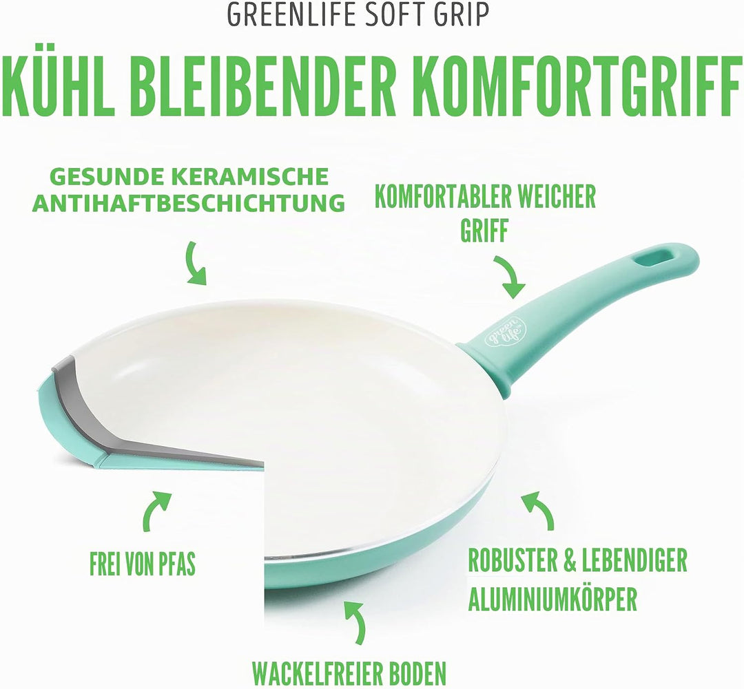 GreenLife Soft Grip Gesunde Antihaftbeschichtung aus Keramik, 30 cm Bratpfanne, PFAS-frei, Spülmasch