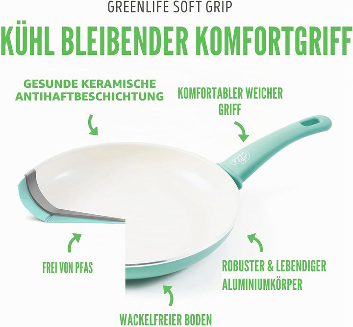 GreenLife Soft Grip Gesunde Antihaftbeschichtung aus Keramik, 30 cm Bratpfanne, PFAS-frei, Spülmasch
