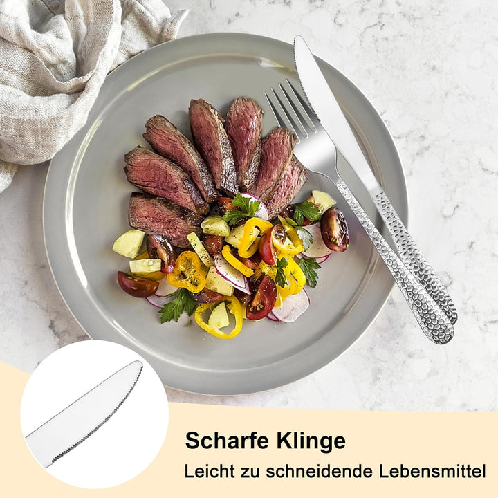 Herogo Steakbesteck Set, 24-teilig Edelstahl Tafelmesser und Tafelgabeln für 12 Personen, Silber Piz