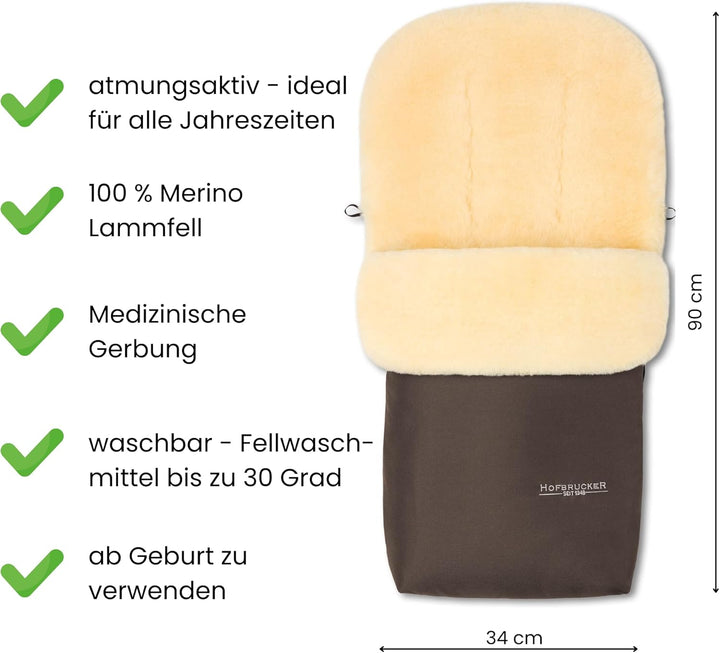 Hofbrucker Lammfell-Fusssack Putzi Kinderwagen, Buggy/Winterfusssack wind- & wasserabweisend/Warmer
