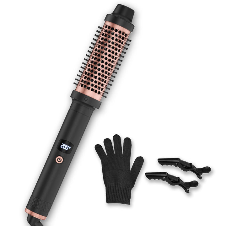 Thermal Brush 3 in 1, Lockenbürste Thermobürste 38mm, LCD Anzeige 120-200℃, Double PTC Wärmebürste,