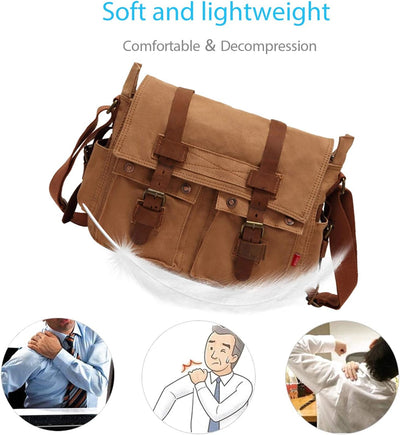 FANDARE Unisex Umhängetasche Schultertasche Segeltuch Laptoprucksäcke für 14 Zoll Laptop Kuriertasch