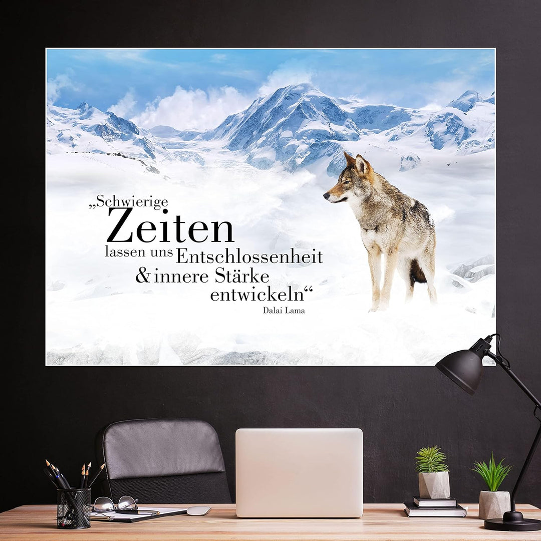 wandmotiv24 Poster als Wanddeko, Grösse Din A0, Wolf in den Bergen, Entschlossenheit, Wölfe, Tiere,
