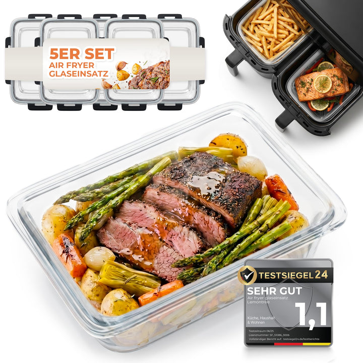 Lemontree Glasbehälter für Airfryer – Airfryer Zubehör BPA-frei, spülmaschinenfest & hitzebeständig