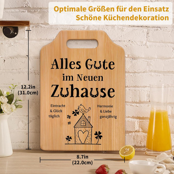 Geschenkideen zum Einzug - Bambus Schneidebrett, Einzugsgeschenke Haus, Einweihungsgeschenk Haus, Ge