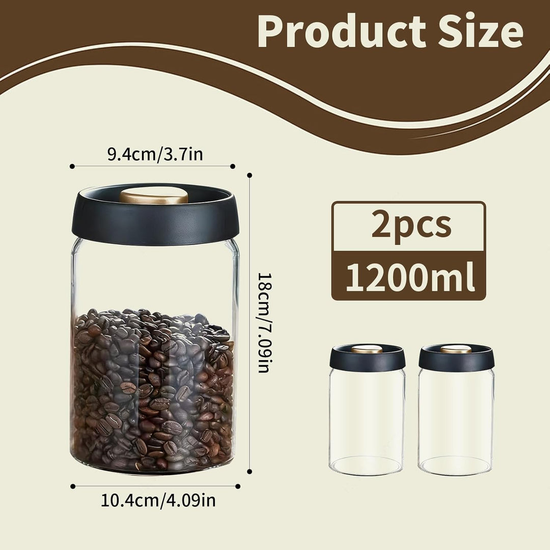 kaffeebohnen behälter: 2 Stück Vakuum Kaffeedose Glas 1200ml 10.4x18cm Schwarz Gold Luftdicht Für Es