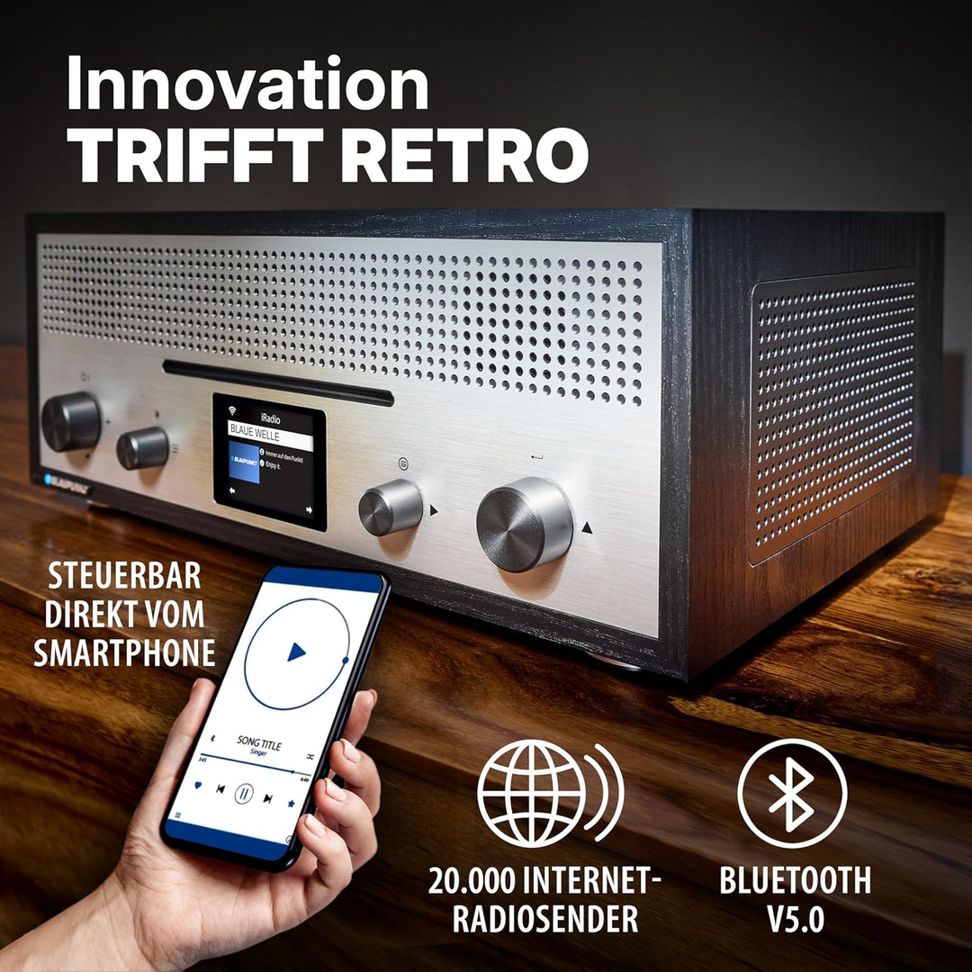 BLAUPUNKT Nostalgieradio Milano RXD 1900 DAB+ mit AUX IN und Bluetooth - 2X 15 Watt RMS Radio mit LC