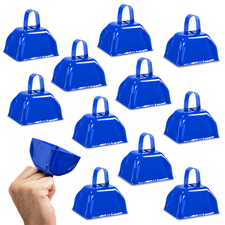 Blue Panda Kuhglocke Cowbell (Set, 12 Stück) - Laute Glocken mit Griffen - Zum Anfeuern bei Sportver