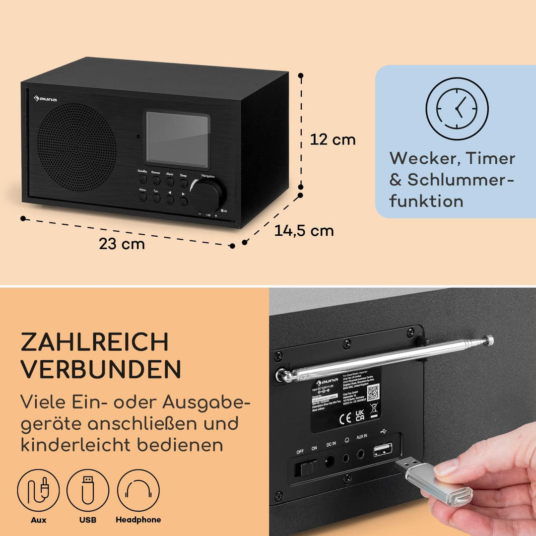 Auna Silver Star Radio, Aufladbares DAB-Radio, DAB Plus Radio mit Bluetooth, Radio Batteriebetrieben
