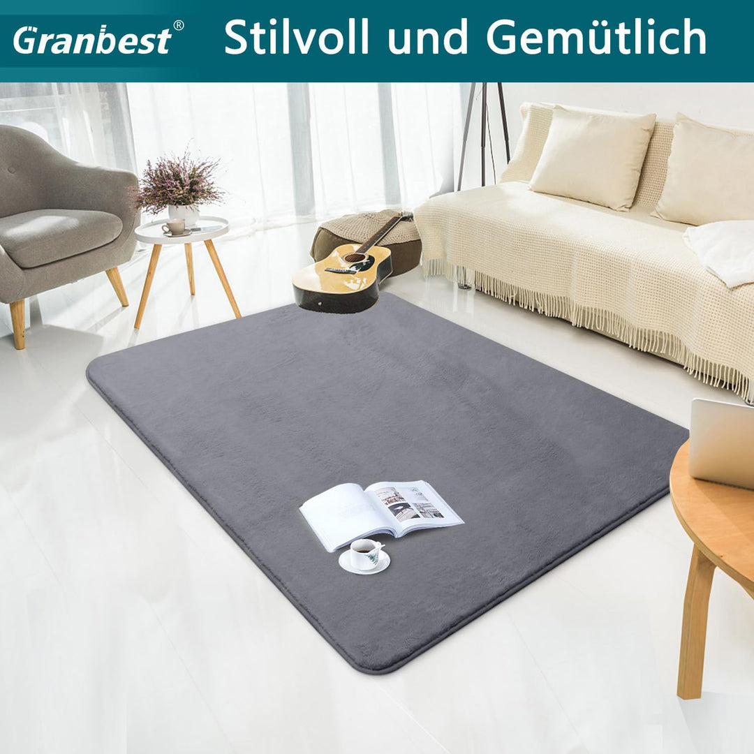 Granbest Luxus Verdicken Teppich Ähnlich Kaninchenfell Stilvolle Plüsch 1100GSM Teppich Anti-Rutsch