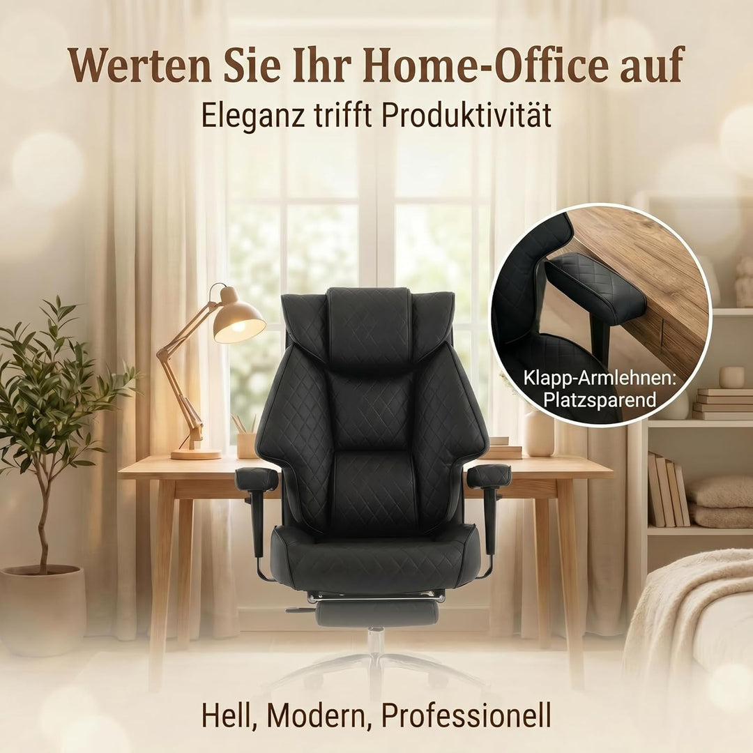 EXCEBET XXL Chefsessel bis 180kg Belastbar, Ergonomischer Bürostuhl mit Taschenfederkern, Breiter Dr