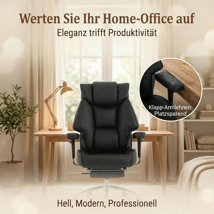 EXCEBET XXL Chefsessel bis 180kg Belastbar, Ergonomischer Bürostuhl mit Taschenfederkern, Breiter Dr