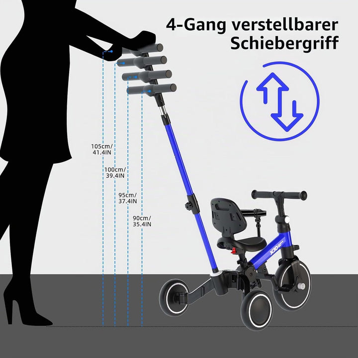 XJD 5 in 1 Dreirad, Laufrad ab 1 Jahr mit Schubstange für Kinder ab 1-4 Jahre, Laufräder Laufrad mit
