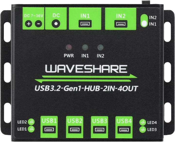 Waveshare Industrial Grade USB HUB, Extending 4X USB 3.2 Ports, Switchable Dual Hosts, Multi Protect
