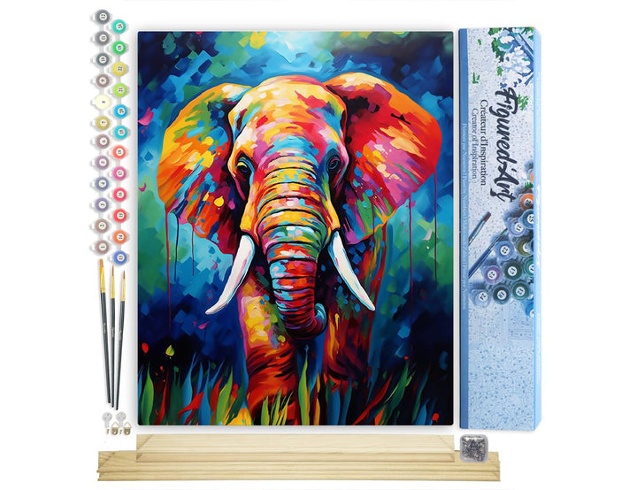 Figured'Art Malen Nach Zahlen Erwachsene Mit Rahmen Elefant Farbenfroh Abstrakt - Paint by Numbers B